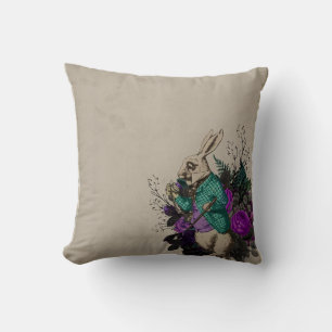 Lila Blommigt White Rabbit Alice i Wonderland Kudde