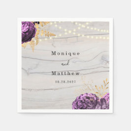 Lila Blommigt Wood String of Ljus Bröllop Napki Pappersservett