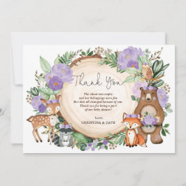 Lila Blommigt Woodland Animals Flickbabyskor Tack Kort