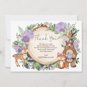 Lila Blommigt Woodland Animals Flickbabyskor Tack Kort