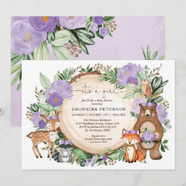 Lila Blommigt Woodland Forest Animals Flicka Inbjudningar