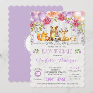 Lila Blommigt Woodland Forest Baby Sprinkle Inbjud Inbjudningar