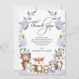 Lila Blommigt Woodland Greenery Animal Baby Shower Tack Kort
