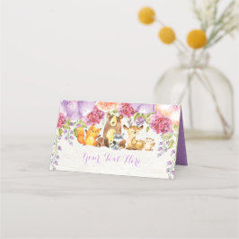 Lila Blommigt Woodland Watercolor Forest Animals Placeringskort