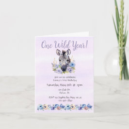 Lila Blommigt Zebra Birthday Inbjudan