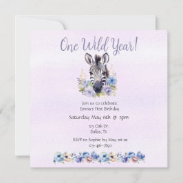 Lila Blommigt Zebra Birthday Inbjudningar