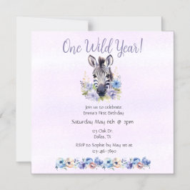 Lila Blommigt Zebra Birthday Magnetisk Inbjudningskort