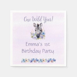 Lila Blommigt Zebra Birthday Pappersservett