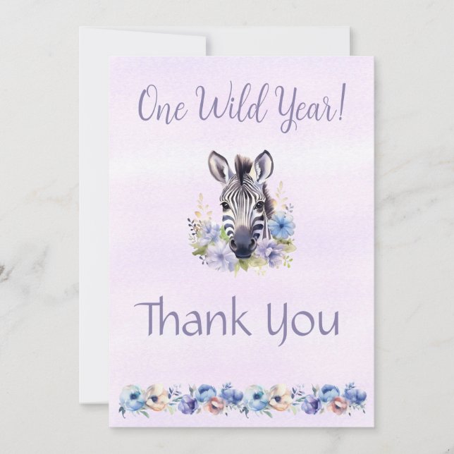 Lila Blommigt Zebra Birthday Tack du Card Inbjudningar (Framsida)