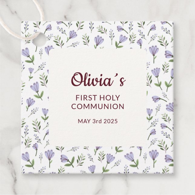 Lila Blommönster Första kommissionen Gåvor Etiketter (Framsida)