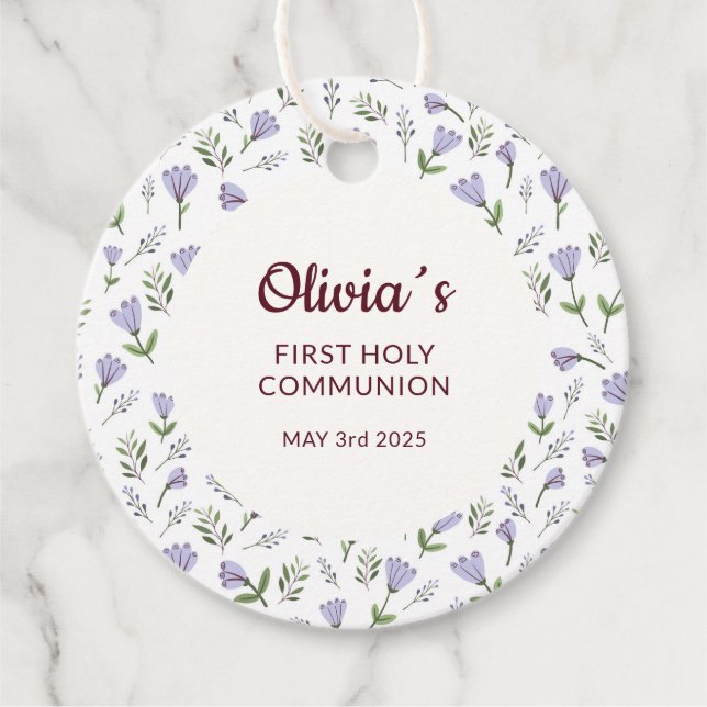 Lila Blommönster Första kommissionen Gåvor Etiketter (Framsida)