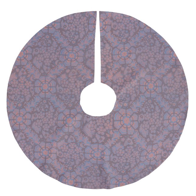 Lila blommönster julgransmatta borstad polyester (Framsidan)