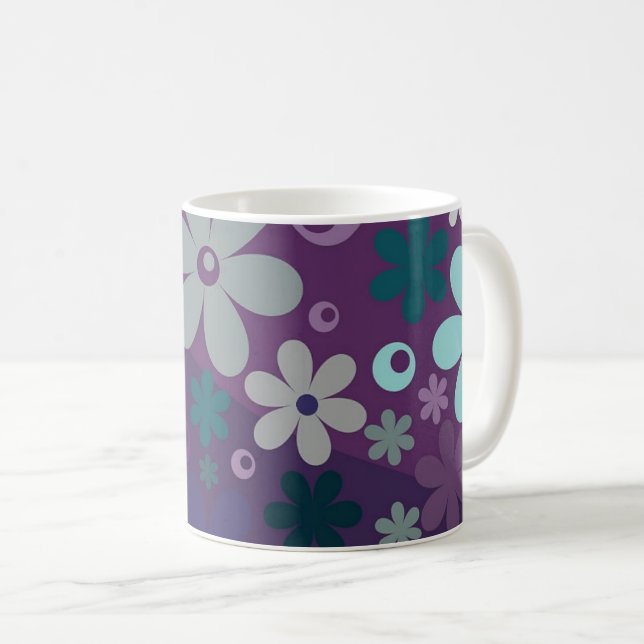 Lila blommönster kaffemugg (Framsida höger)