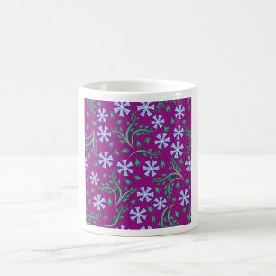 Lila blommönster med blå blommor kaffemugg