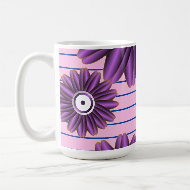 Lila Blommönster Modern Abstrakt Blomdesign Kaffemugg (Vänster)