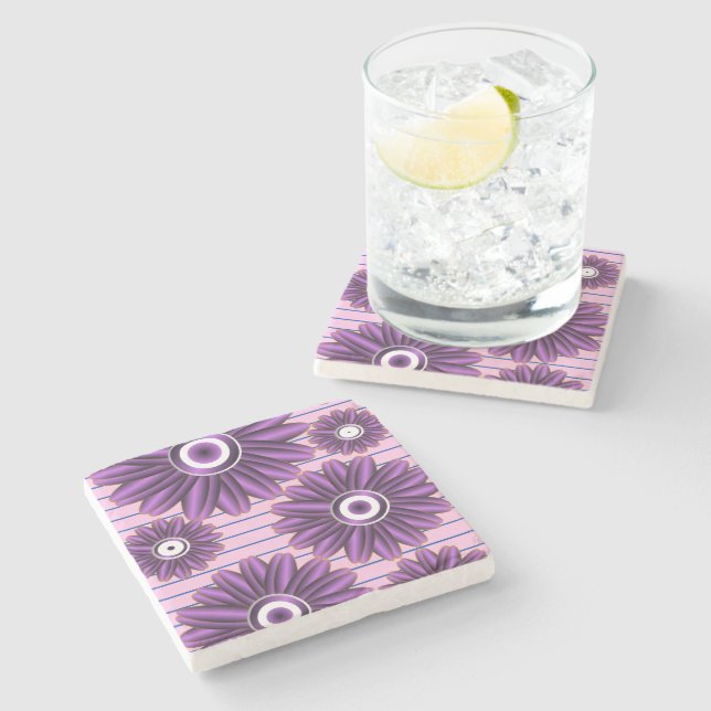 Lila Blommönster Modern Abstrakt Blomdesign Stenunderlägg (Sidan)