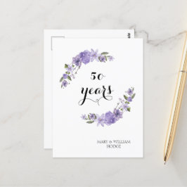 Lila blommor 50-års bröllopsdag vykort