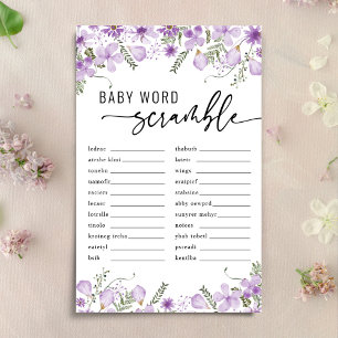 Lila blommor Baby Ordspelet Baby Shower Spel