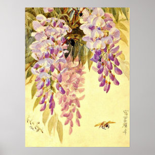 Lila blommor & Bees Paul de Longpre Poster