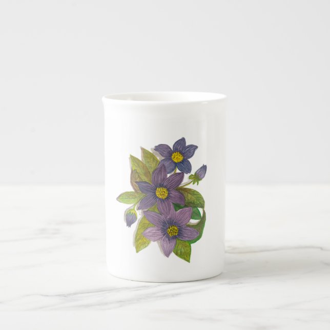 Lila blommor benporslin mugg (Framsidan)