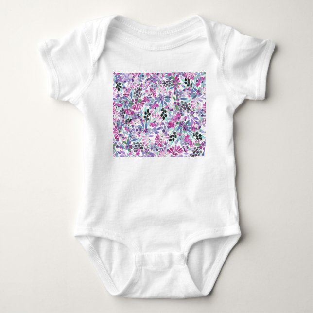 Lila blommor & Berries: Vattenfärg T Shirt (Framsida)