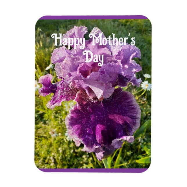 Lila blommor Blommigt Iris Irises Mors dag Card Magnet (Vertikal)