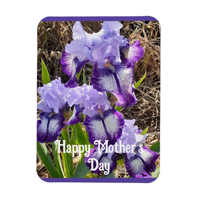 Lila blommor Blommigt Iris Irises Mors dag Card Magnet (Vertikal)