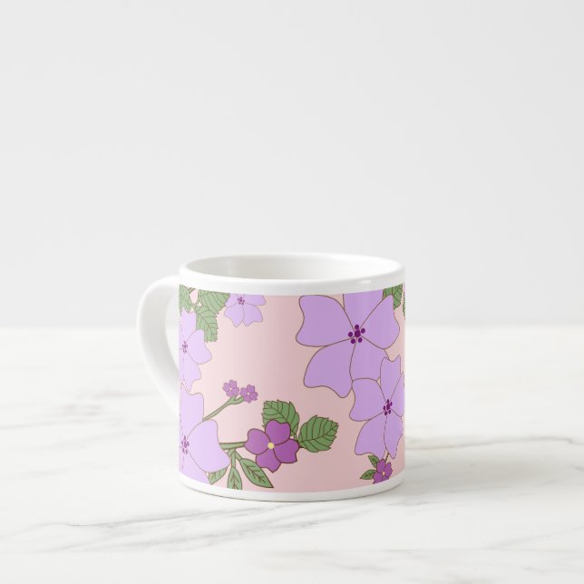 Lila blommor, Blommönster, Mönster om blommor Espressomugg (Framsida vänster)