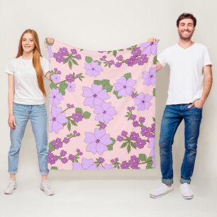 Lila blommor, Blommönster, Mönster om blommor Fleecefilt