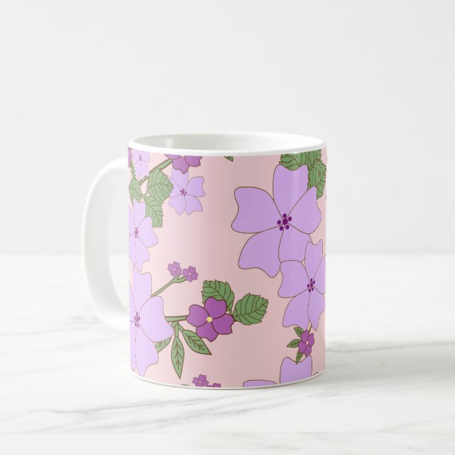 Lila blommor, Blommönster, Mönster om blommor Kaffemugg (Framsida vänster)