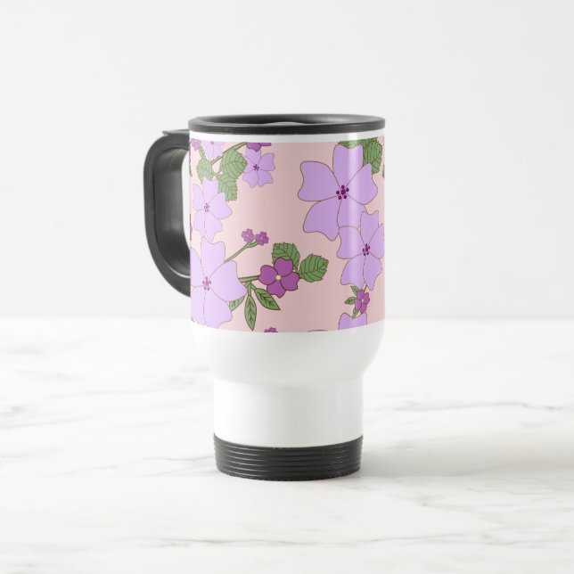 Lila blommor, Blommönster, Mönster om blommor Resemugg (Framsida vänster)