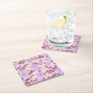 Lila blommor, Blommönster, Mönster om blommor Underlägg Papper Kvadrat