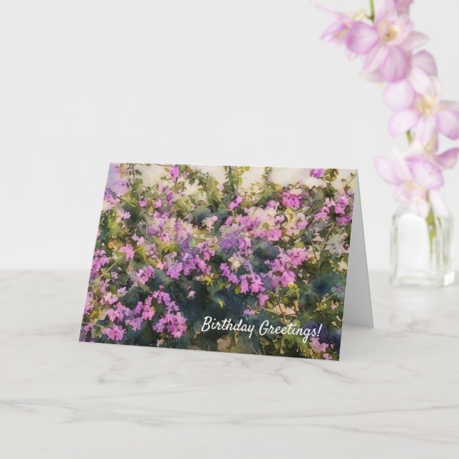 Lila blommor Bougainvillea Art Birthday Card Kort (Orkide)