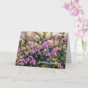 Lila blommor Bougainvillea Art Birthday Card Kort