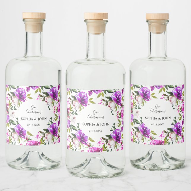 Lila blommor Bröllop Liquor Flaska-etikett Spritflaskor Etikett (Flaskor)