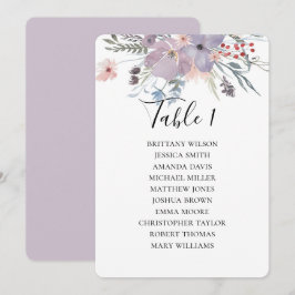 Lila blommor bröllop sittplatsplan. Botaniskt Inbjudningar