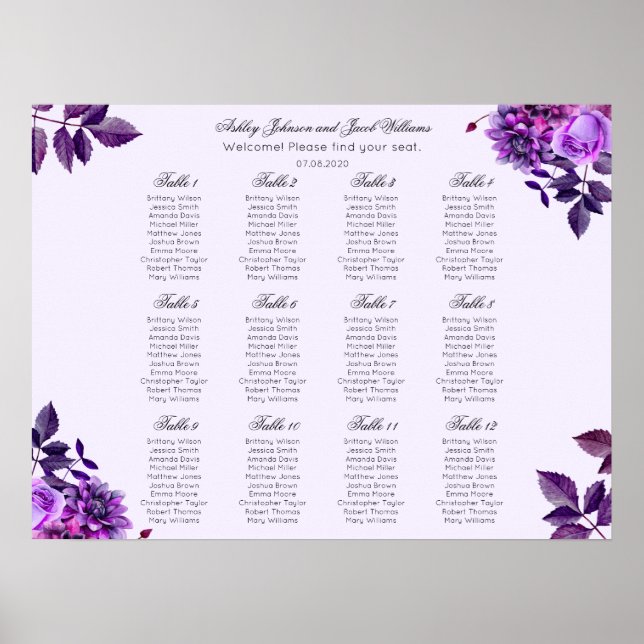 Lila blommor bröllop sittplatsplan. Lilac-blommigt Poster (Framsidan)