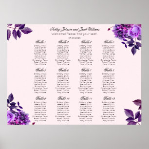 Lila blommor bröllop sittplatsplan. Rosa blommigt Poster
