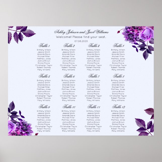 Lila Blommor bröllop. Violet blommigt Poster (Framsidan)