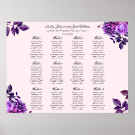 Lila blommor bröllops sittplatskarta. Rosa blommor Poster