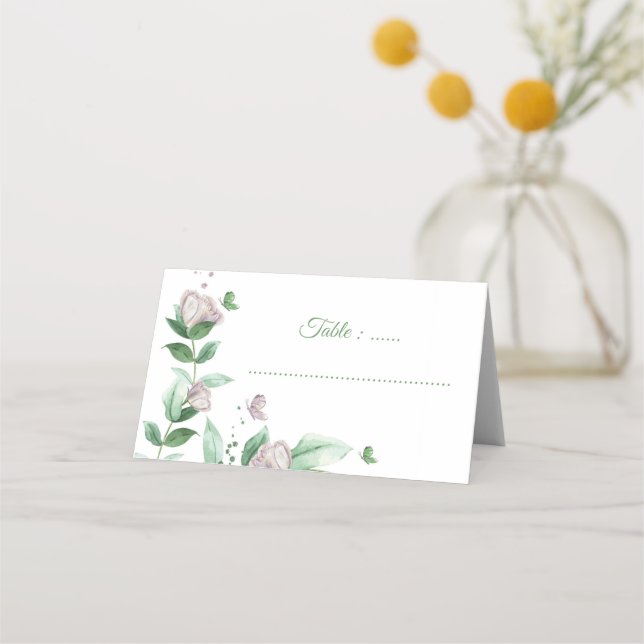 lila blommor butterflies bröllop placeringskort (Framsida)