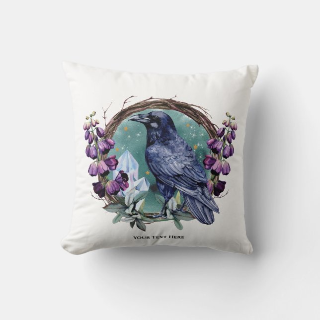 Lila blommor Celestial Raven Crystals Utandning Kudde (Framsida)