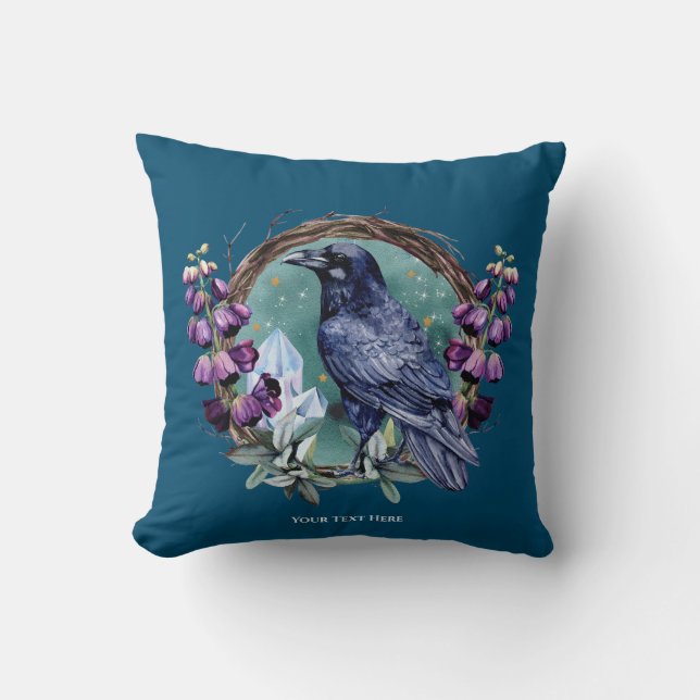 Lila blommor Celestial Raven Crystals Utandning Kudde (Framsida)