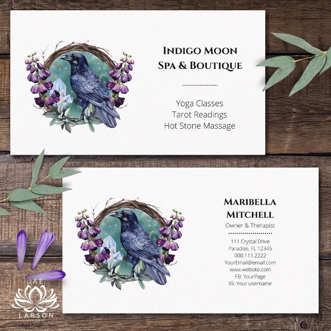 Lila blommor Celestial Raven Crystals Utandning Visitkort (Skapare uppladdad)