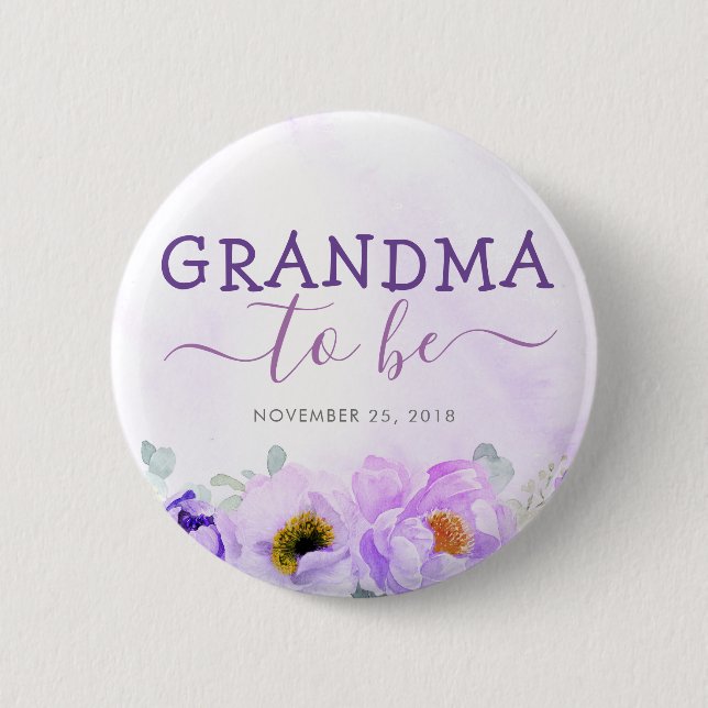 Lila blommor Cute Grandma to be Baby Shower Knapp (Framsida)