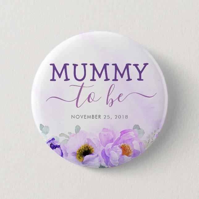 Lila blommor Cute Mummy to be Baby Shower Knapp (Framsida)