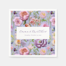 Lila blommor Embroidery Bröllop Pappersservett