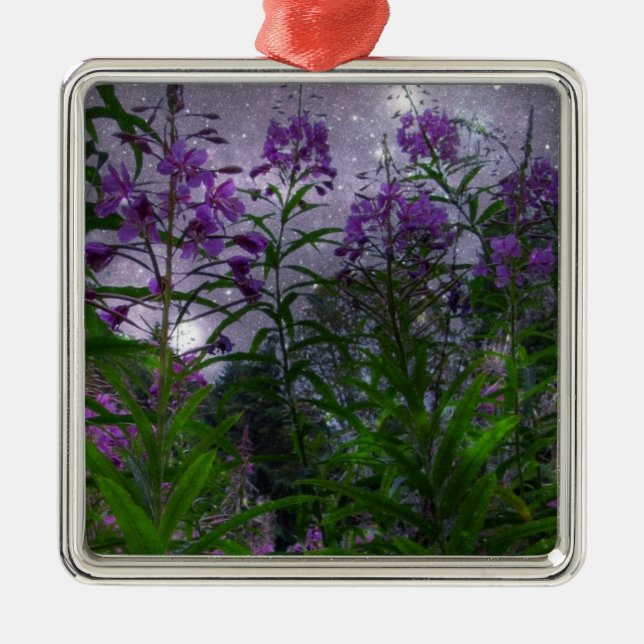 Lila blommor fantasins natt julgransprydnad metall (Framsidan)