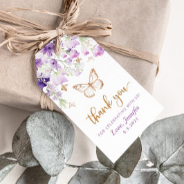 Lila-blommor-fjäril-födelsedag Presentetikett