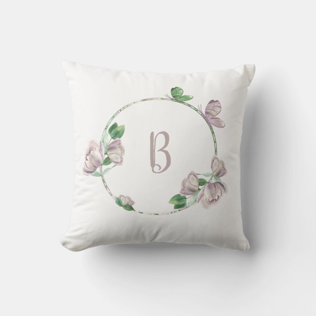lila blommor fjärilar  kudde (Framsida)